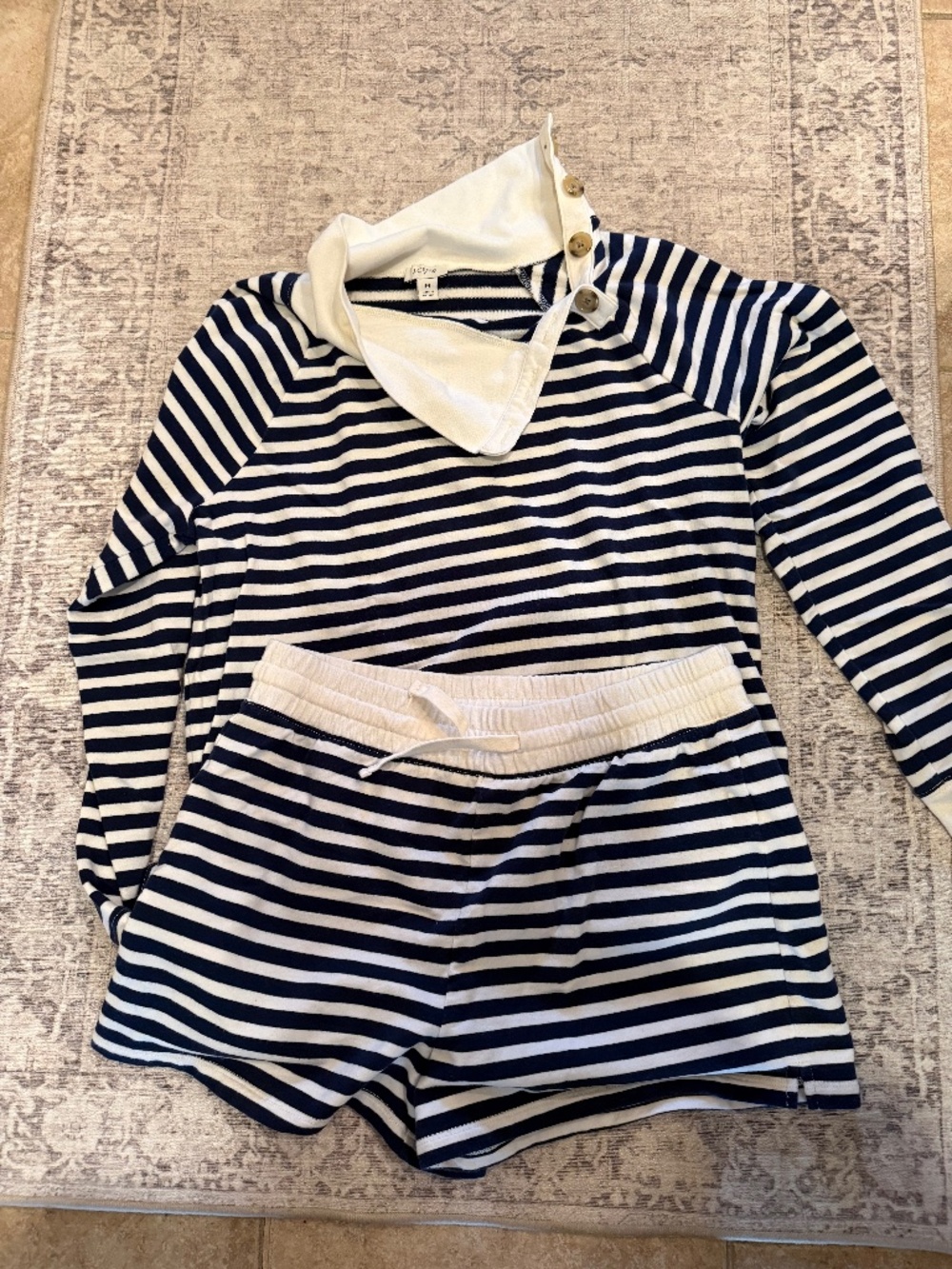 2 piece J Crew Navy & White Stripe Athleisure short/sweatshirt set  medium